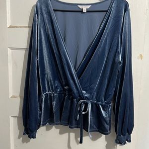 Long Sleeve Lauren Conrad Velvet Wrap Blouse